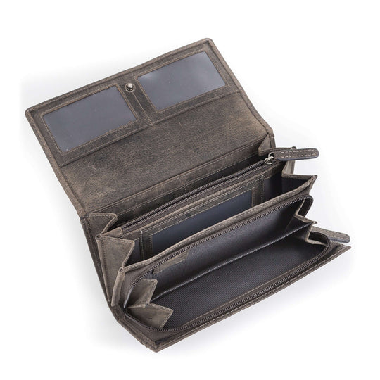 Bild: Geldbörse Damen Rustikal Anthrazit geöffnet