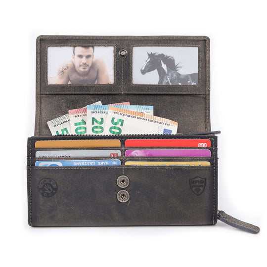 Bild: Geldbörse Damen Anthrazit Rustikal mit Geld