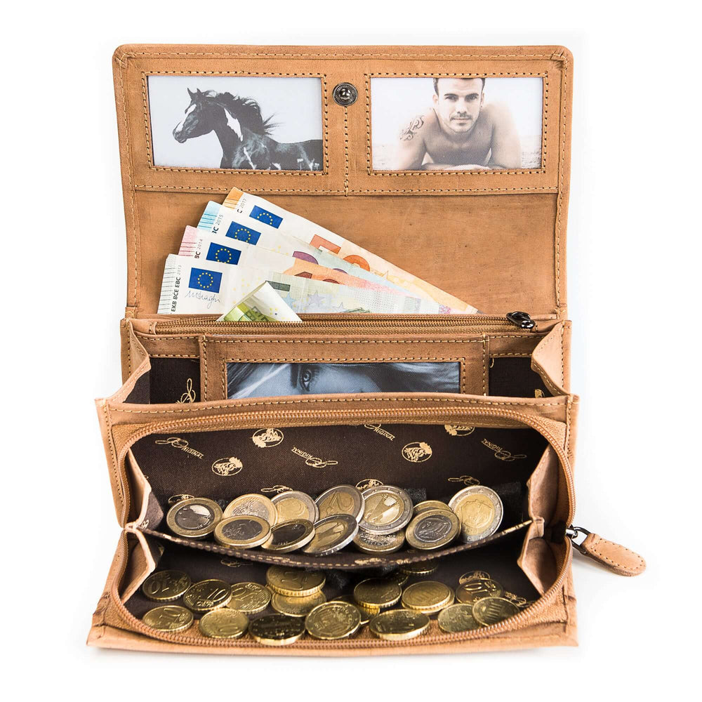 Bild: Damen Geldbörse La Catrina gefüllt mit Geldscheinen, Kleingeld und Karten