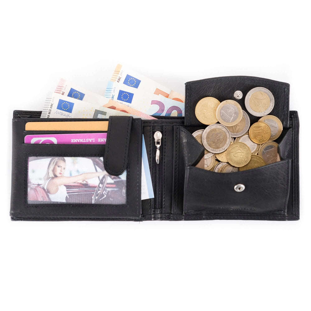 Bild: Geldbörse Schwarz Klassik Quer Maxi gefüllt mit Geld