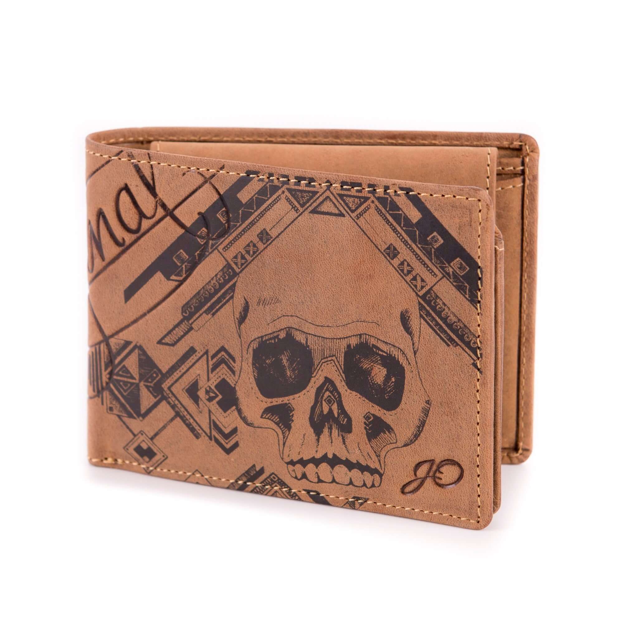 Bild: Geldbörse Totenkopf im Querformat aus echtem Leder