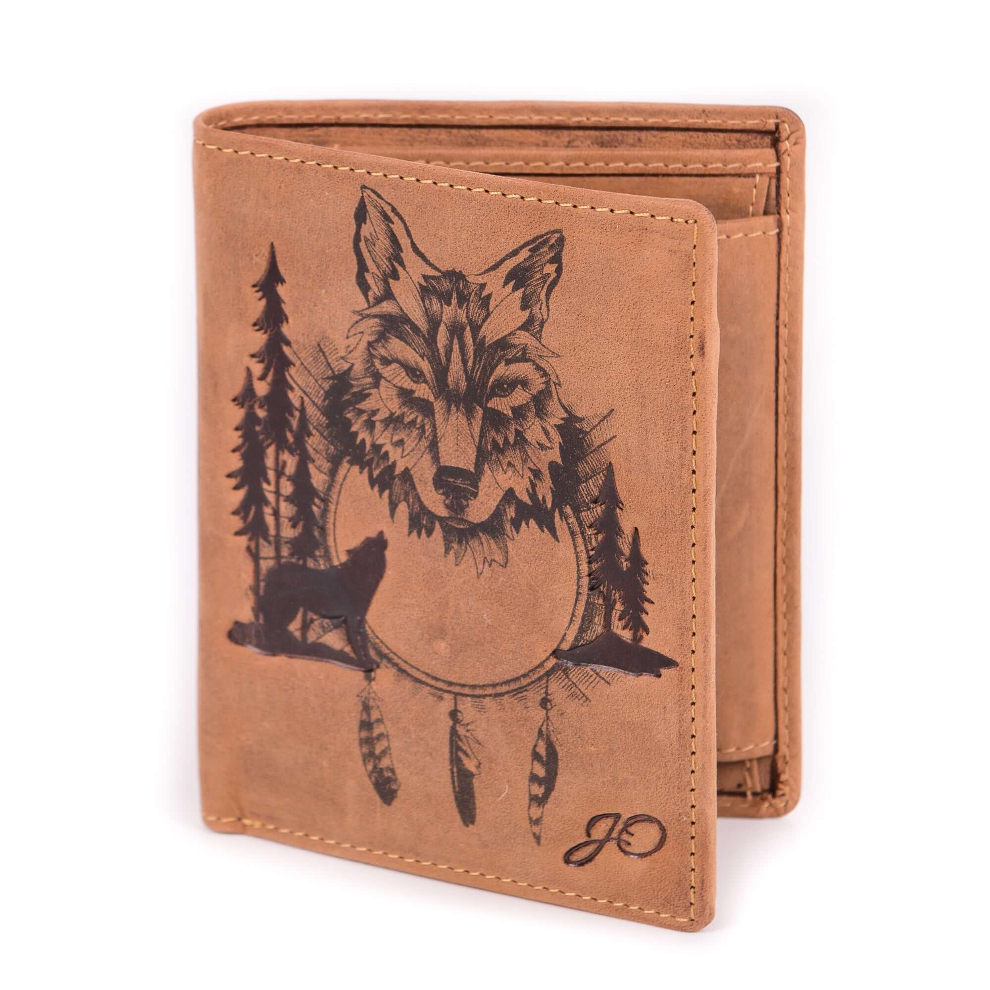 Bild: Geldbörse Wolf im Hochformat aus echtem Leder