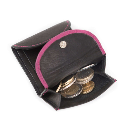 Bild: Kleine Geldbörse Schwarz Pink kleiner als Karte voller Münzen