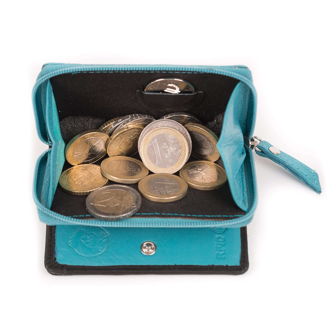 Bild: Kleine Geldbörse mit Reisverschluss für Münzgeld in Schwarz Blau