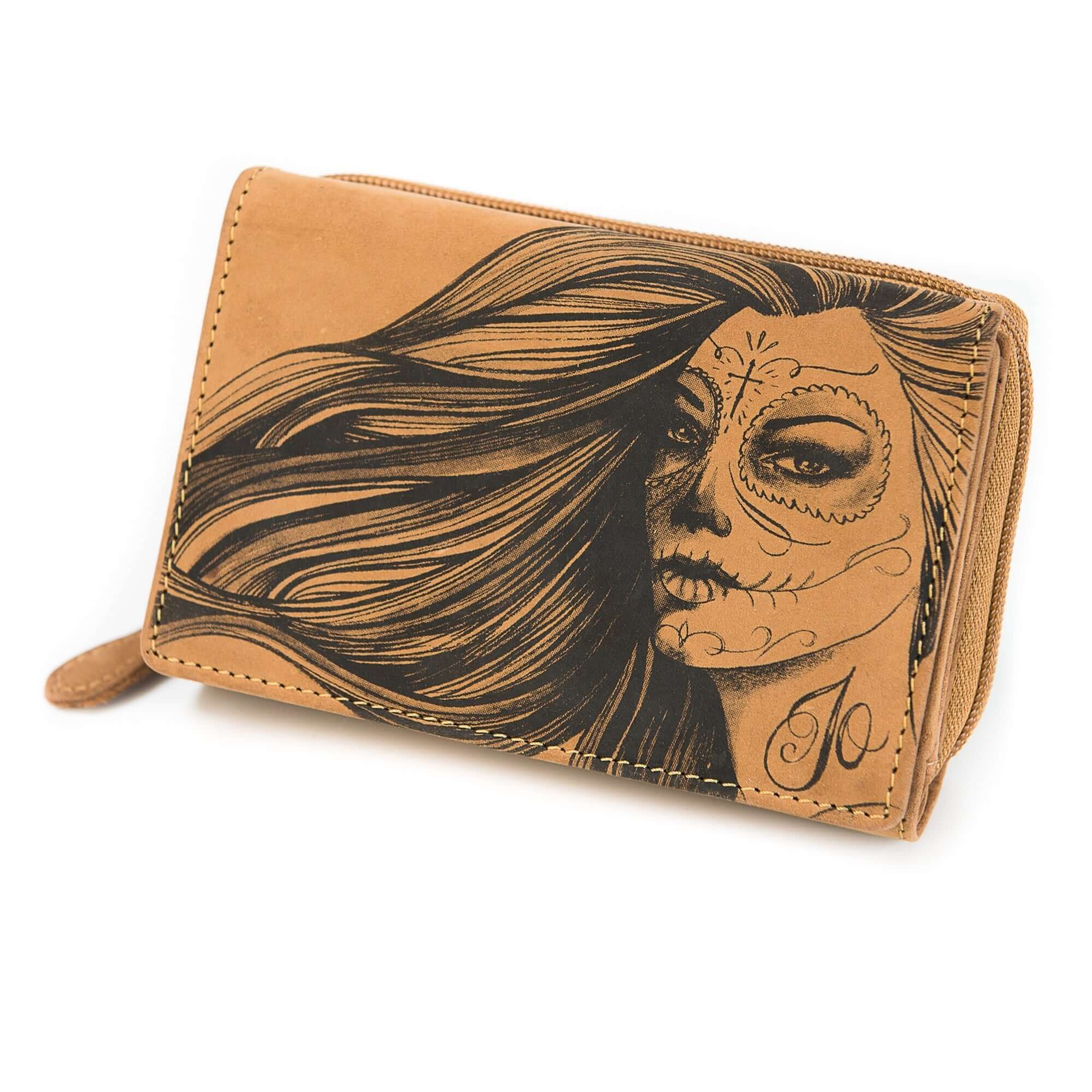 Bild: Damen Geldbörse La Catrina mit Außenreisverschluss aus echtem Leder