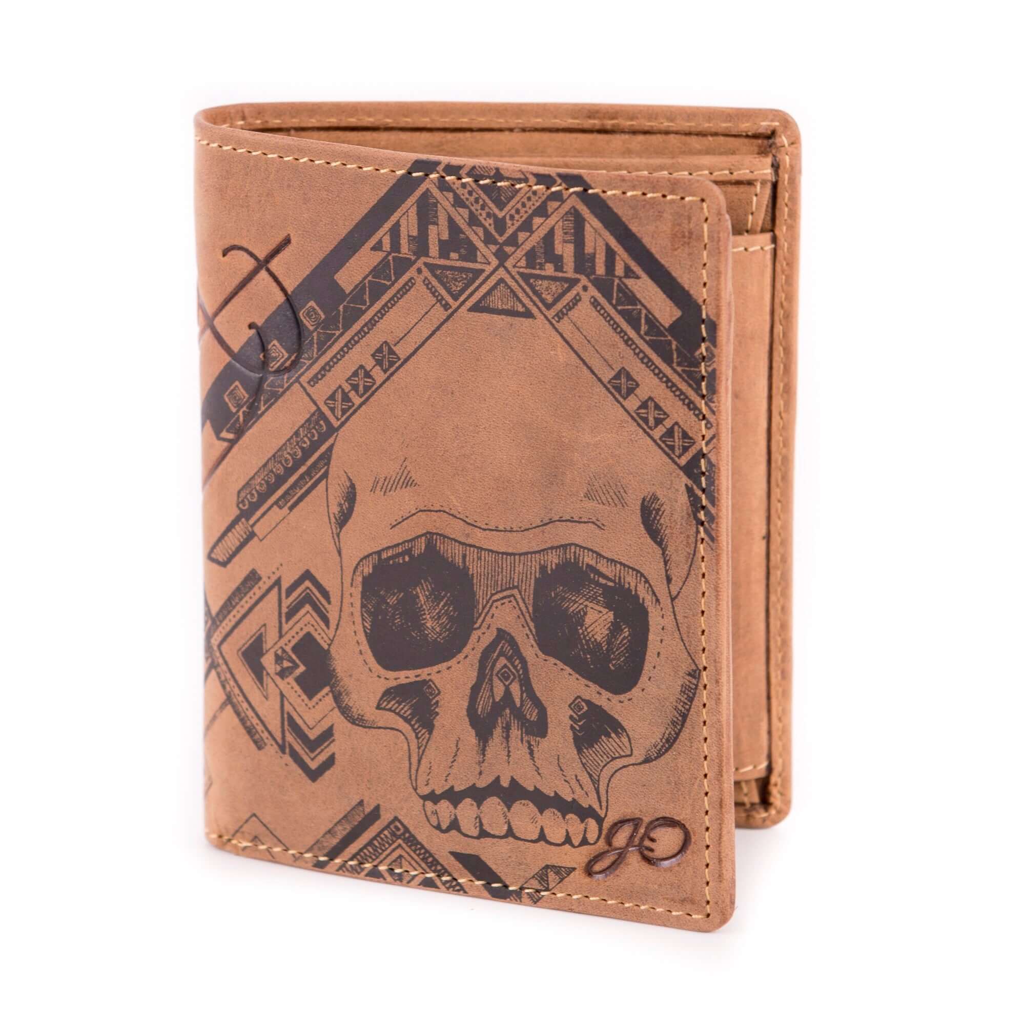 Bild: Geldbörse Totenkopf im Hochformat aus echtem Leder