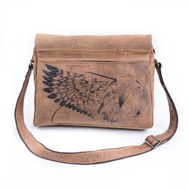 Bild: Tasche aus Leder Eule die Rückseite mit Flügel-Motiv